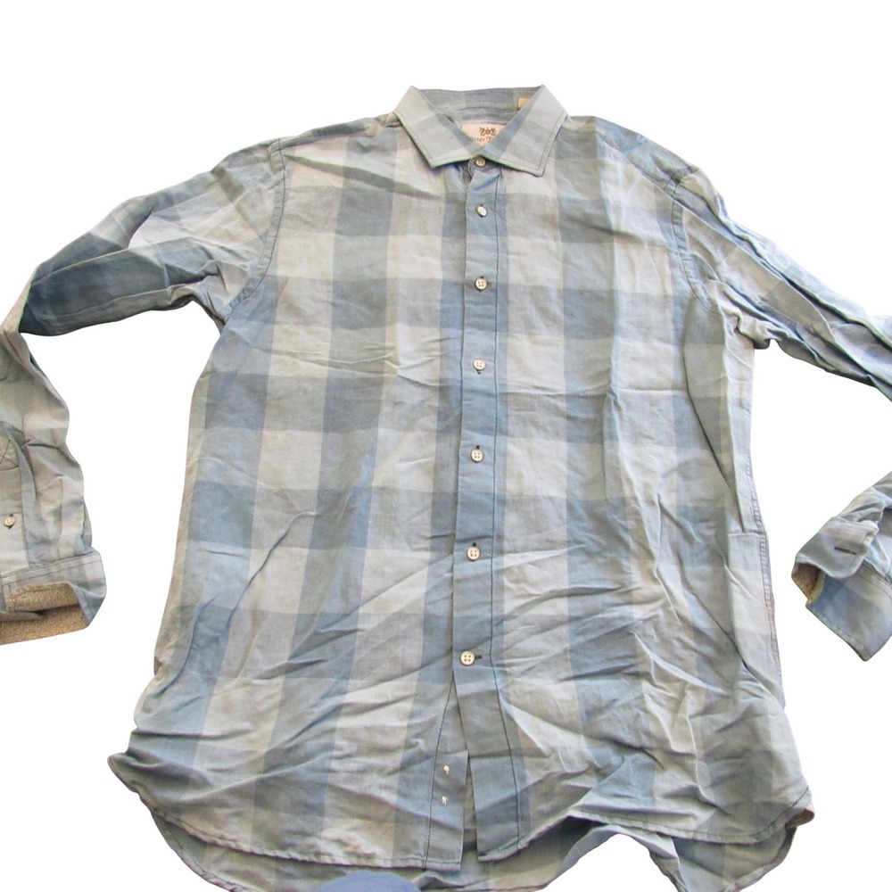Hickey Freeman Mens Blue White Buffalo Check Button Down Shirt Size‎ M